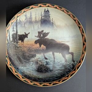 Vintage Moose Decorative Collector Plate Wildlife Forest Scene Wilderness Nature